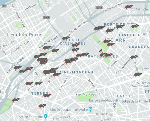 En service depuis le 10 juin 2018 : l'application signalerunrat.paris dans le 17e arrondissement de Paris © capture d'écran En service depuis le 10 juin 2018 : l'application signalerunrat.paris dans le 17e arrondissement de Paris © capture d'écran