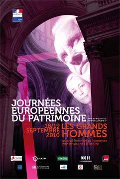 L'affiche des Journées européennes du patrimoine 2010 © Design graphique : La Maison. Photos : Paul Hudson - Getty Images, Valentin Casarsa - iStockphoto, Jean-Christophe Benoist