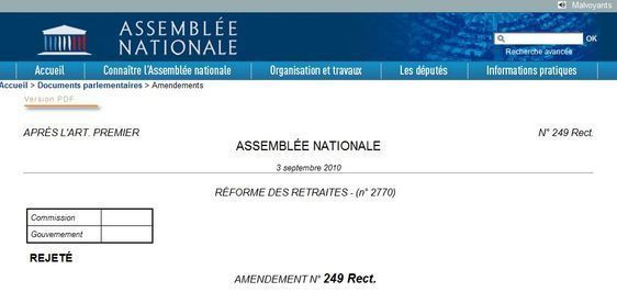 Cliquez sur la photo pour lire l'amendement rejeté Cliquez sur la photo pour lire l'amendement rejeté
