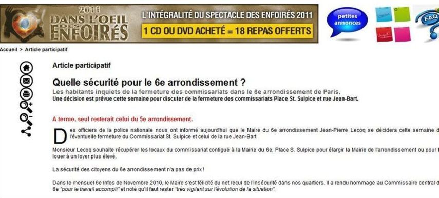 L'article participatif du 27 février 2011 commenté le 28 février 2011 par la mairie du 6e arrondissement de Paris. L'article participatif du 27 février 2011 commenté le 28 février 2011 par la mairie du 6e arrondissement de Paris.