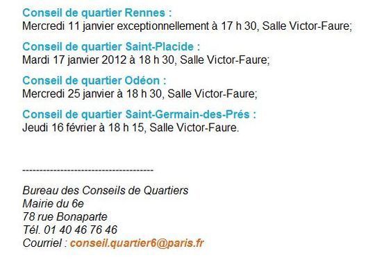 L'agenda des conseils de quartier du 6e arrondissement (c) Mairie du 6e arrondissement.