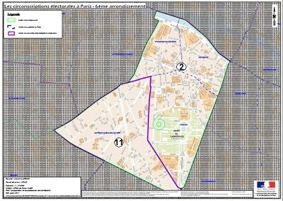 Le 6e arrondissement à cheval sur la 2e et la 11e circonscription de Paris (c) Ministère de l'Intérieur.