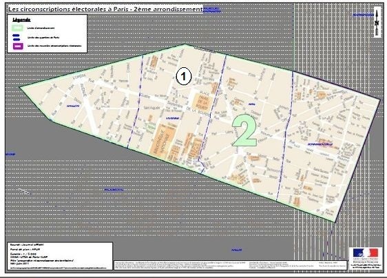 Le 2e arrondissement est inclus dans la 1ere circonscription de Paris (c) Ministère de l'Intérieur.