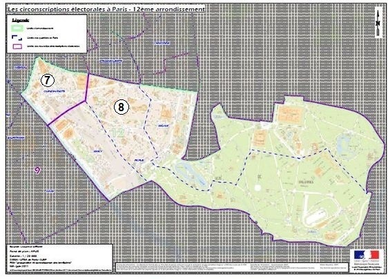 Le 12e arrondissement à cheval sur la 7e et la 8e circonscription de Paris (c) Ministère de l'Intérieur. Le 12e arrondissement à cheval sur la 7e et la 8e circonscription de Paris (c) Ministère de l'Intérieur.