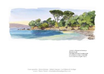 Page of book with beach adjoining Tino Rossi's property, watercolour by Fabrice Moireau, and text by Belinda Cannone ©Les Editions du Pacifique Page of book with beach adjoining Tino Rossi's property, watercolour by Fabrice Moireau, and text by Belinda Cannone ©Les Editions du Pacifique