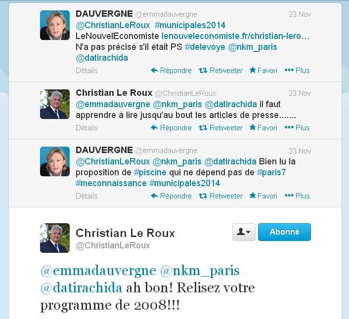 Echanges sur Twitter le 23 novembre 2013 (c) capture d'écran