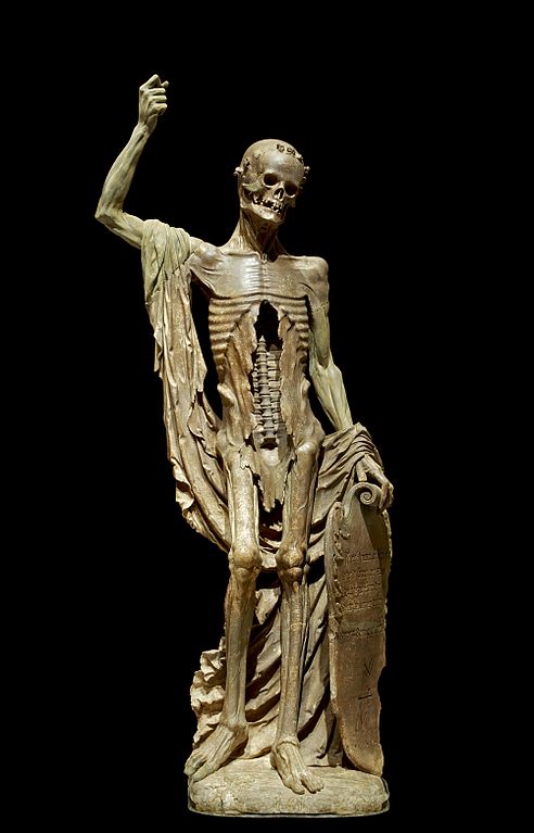 La Mort Saint-Innocent, sculpture allégorique, auteur inconnu, 120 cm x 55 cm x 27 cm, année 1520, restaurateur Louis Pierre Deseigne (1749-1822) - Département des sculptures du musée du Louvre, salle 212, Numéro d'inventaire RF 2625 © Jebulon - Domaine public.