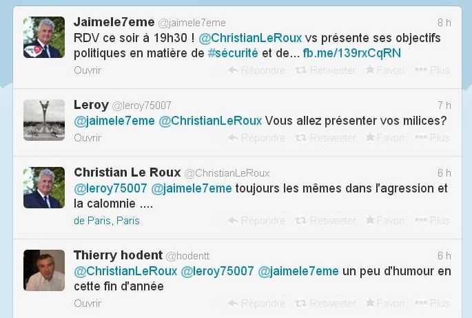 Echanges sur Twitter le 3 décembre 2013 (c) capture d'écran