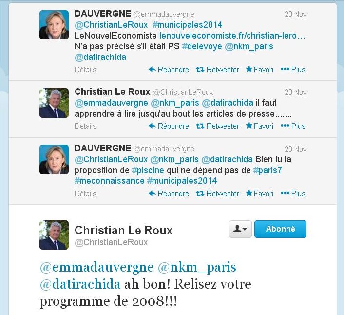Echanges sur Twitter le 23 novembre 2013 (c) capture d'écran