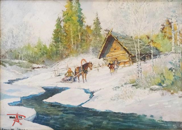 Lot 180 - Paysage de neige au traineau par  K. Korovine Etude E. Aubert